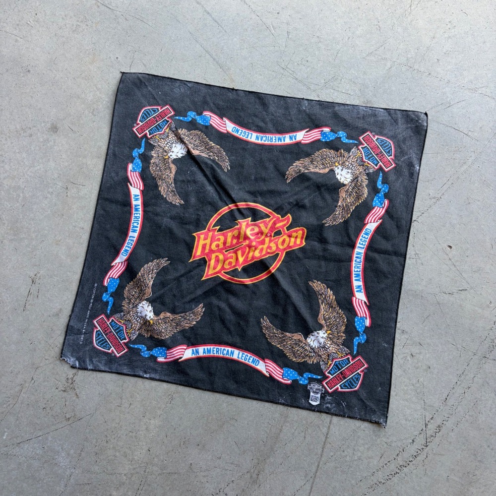 Vintage 90s Harley Davidson Bandana An American Legend Eagle Biker Scarf Black